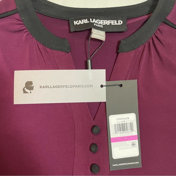 NWT New KARL LAGERFELD Splitneck Long Sleeve Button Purple Top Size XXS - Picture 10 of 16